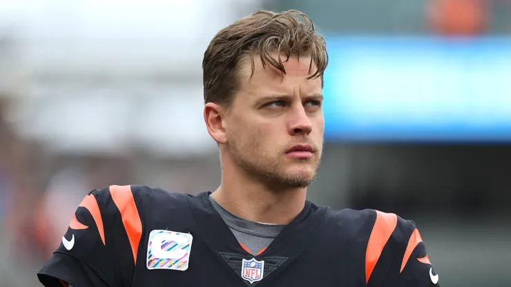 Joe Burrow looks on before a game with the Cincinnati Bengals.