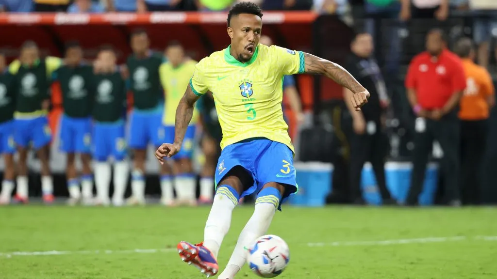 Eder Militao of Brazil misses the teamās first penalty in the penalty shoot-out during the CONMEBOL Copa America 2024 quarterfinal match between Uruguay. Ian Maule/Getty Images