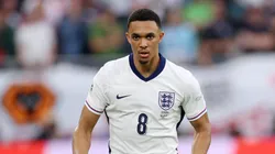 Trent Alexander-Arnold of England runs with the ball during the UEFA EURO 2024 group stage match between Serbia and England at Arena AufSchalke on June 16, 2024 in Gelsenkirchen, Germany