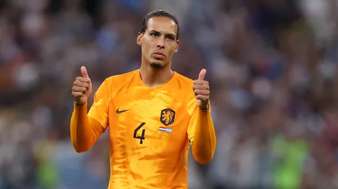 Virgil Van Dijk of Netherlands applauds fans after the team's defeat in the penalty shoot out during the FIFA World Cup Qatar 2022 quarter final match between Netherlands and Argentina