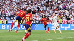 Mikel Merino of Spain scores his team's second goal with a header during the UEFA EURO 2024 quarter-final match between Spain and Germany at Stuttgart Arena on July 05, 2024 in Stuttgart, Germany.