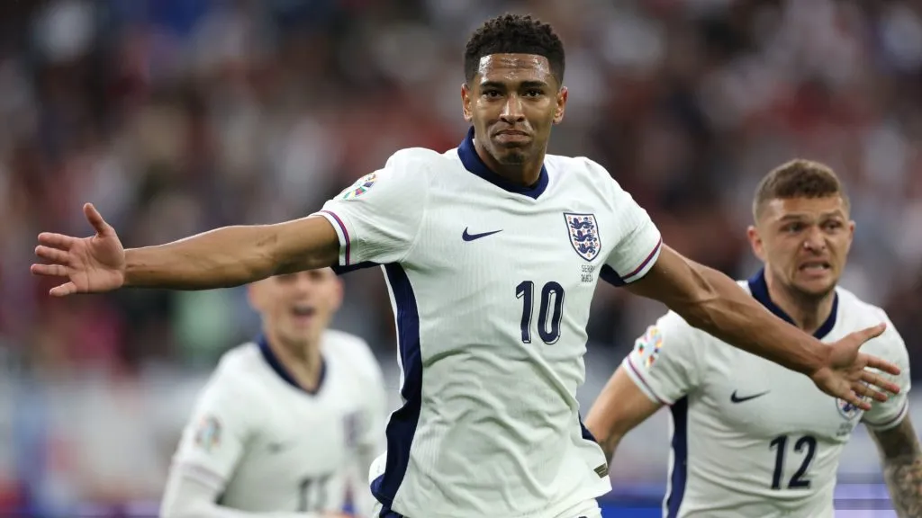 Jude Bellingham of England celebrates scoring his team’s first goal during the UEFA EURO 2024. Photo by Kevin C. Cox/Getty Images