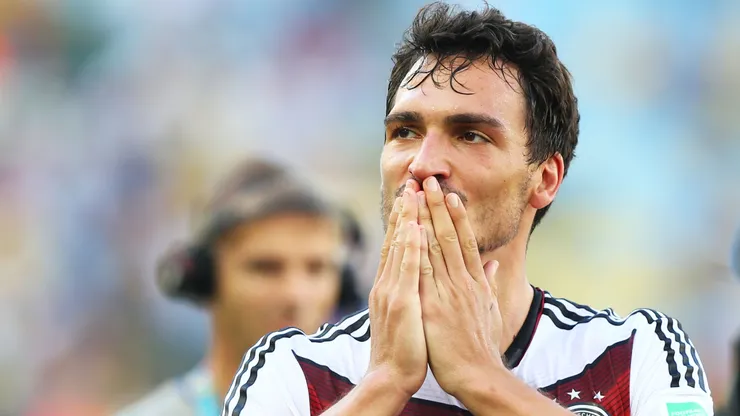 Mats Hummels of Germany reacts after defeating France 1-0 in the 2014 FIFA World Cup Brazil Quarter Final match between France and Germany.