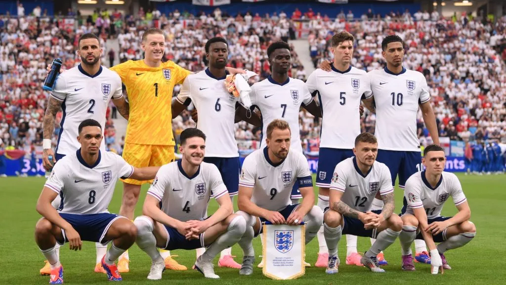 Players of England pose for a team photograph prior to the UEFA EURO 2024 group stage match between Denmark and England.