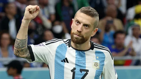 Alejandro Gomez of Argentina applauds fans during the FIFA World Cup Qatar 2022 Round of 16 match between Argentina and Australia at Ahmad Bin Ali Stadium on December 03, 2022 in Doha, Qatar.