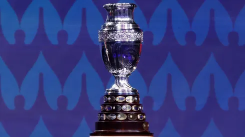 he Copa America trophy is displayed during the official draw of CONMEBOL Copa America 2024.