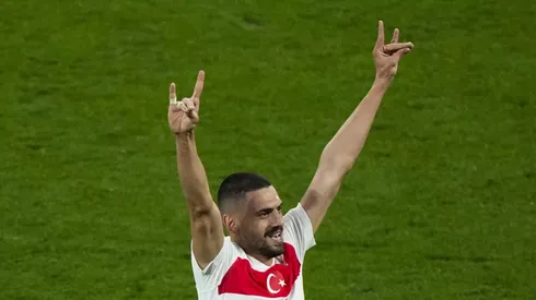 Merih Demiral makes hand gesture after scoring the second goal of his team