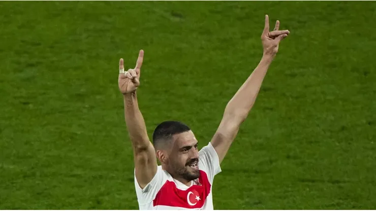 Merih Demiral makes hand gesture after scoring the second goal of his team