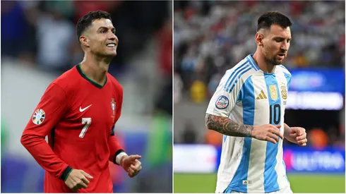 Cristiano Ronaldo of Portugal (L) and Lionel Messi of Argentina (R)