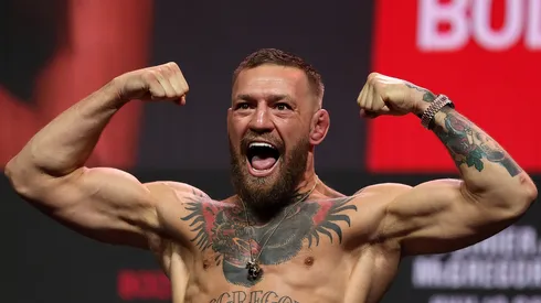 Conor McGregor poses during a ceremonial weigh in for UFC 264 at T-Mobile Arena on July 09, 2021 in Las Vegas, Nevada.