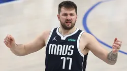 Luka Doncic #77 of the Dallas Mavericks reacts during the second quarter against the Minnesota Timberwolves
