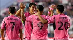 Inter Miami's Luis Suarez celebrates with partners