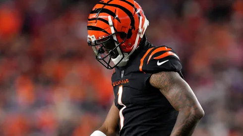 Ja'Marr Chase #1 of the Cincinnati Bengals reacts after failing to catch a pass against the Buffalo Bills during the third quarter at Paycor Stadium on November 05, 2023 in Cincinnati, Ohio.