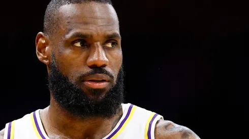 LeBron James #23 of the Los Angeles Lakers during game four of the Western Conference First Round Playoffs at Crypto.com Arena on April 27, 2024 in Los Angeles, California.