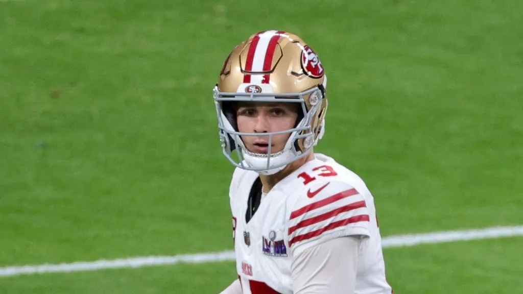 Quarterback Brock Purdy #13 of the San Francisco 49ers looks to pass against the Kansas City Chiefs in the first quarter of Super Bowl LVIII at Allegiant Stadium on February 11, 2024 in Las Vegas, Nevada. The Chiefs defeated the 49ers 25-22 in overtime.