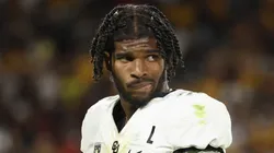 Quarterback Shedeur Sanders #2 of the Colorado Buffaloes watches from the sidelines during the second half of the NCAAF game against the Arizona State Sun Devils at Mountain America Stadium on October 07, 2023 in Tempe, Arizona. The Buffaloes defeated the Sun Devils 27-24.