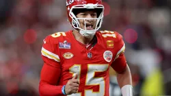 Patrick Mahomes #15 of the Kansas City Chiefs reacts after throwing a pass for a touchdown in the third quarter against the San Francisco 49ers during Super Bowl LVIII at Allegiant Stadium on February 11, 2024 in Las Vegas, Nevada.