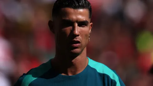 Cristiano Ronaldo of Portugal looks on as he warms up prior to the UEFA EURO 2024 group stage match between Turkiye and Portugal at Football Stadium Dortmund on June 22, 2024 in Dortmund, Germany.