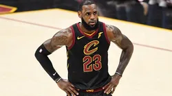 LeBron James #23 of the Cleveland Cavaliers reacts in the first half against the Golden State Warriors during Game Four of the 2018 NBA Finals