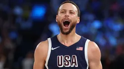 Stephen Curry #4 of Team United States reacts after a three point basket during the Men's Gold Medal game between Team France and Team United States on day fifteen of the Olympic Games Paris 2024.