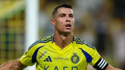 Cristiano Ronaldo of Al Nassr celebrating after scores the 1st goal during the Saudi Pro League match between Al Nassr and Al Raed at Al Awwal Park Stadium on August 22, 2024 in Riyadh, Saudi Arabia.