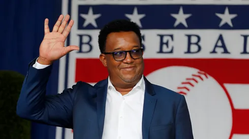 Hall of Famer Pedro Martinez is introduced during the Baseball Hall of Fame induction ceremony at Clark Sports Center on September 08, 2021 in Cooperstown, New York.