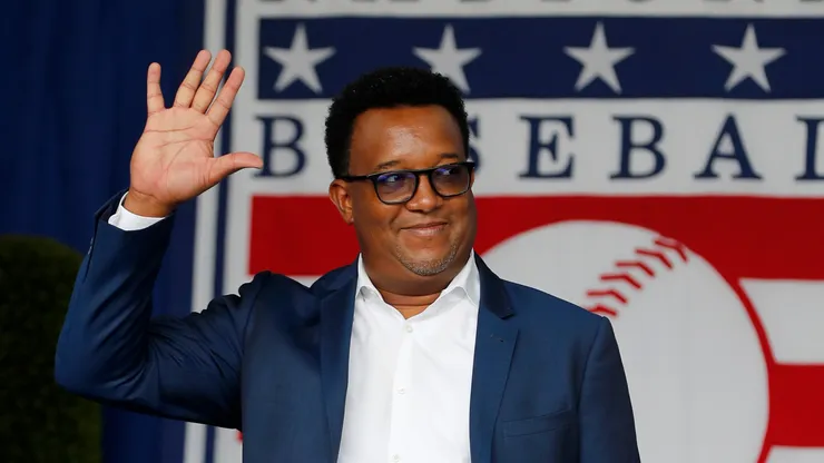 Hall of Famer Pedro Martinez is introduced during the Baseball Hall of Fame induction ceremony at Clark Sports Center on September 08, 2021 in Cooperstown, New York.