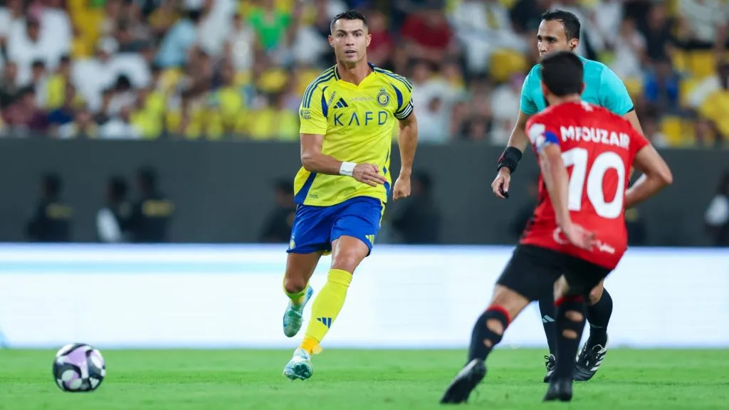 Cristiano Ronaldo of Al Nassr during the Saudi Pro League match between Al Nassr and Al Raed at Al Awwal Park Stadium on August 22, 2024 in Riyadh, Saudi Arabia. (Photo by Yasser Bakhsh/Getty Images)