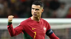 Cristiano Ronaldo of Portugal celebrates after scoring the team's second goal from the penalty spot during the UEFA EURO 2024 European qualifier match between Portugal and Slovakia.