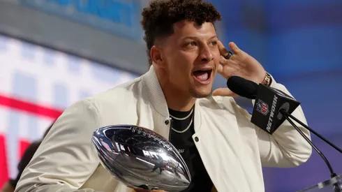 Patrick Mahomes quarterback of the Kansas City Chiefs with the Vince Lombardi trophy