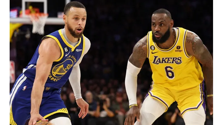 Stephen Curry of the Golden State Warriors and LeBron James of the Los Angeles Lakers