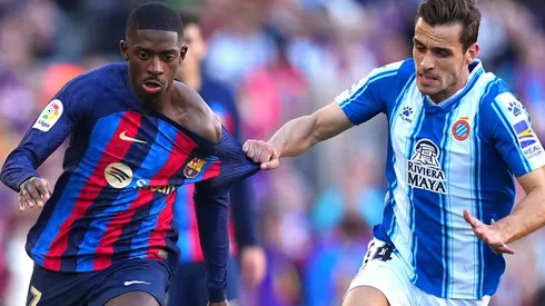 Ousmane Dembele of Barcelona and Brian Olivan of Espanyol