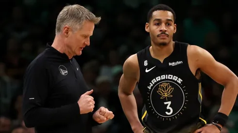 Steve Kerr (left) and Jordan Poole.
