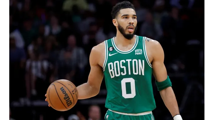 HOUSTON, TEXAS - MARCH 13: Jayson Tatum #0 of the Boston Celtics in action against the Houston Rockets at Toyota Center on March 13, 2023 in Houston, Texas. NOTE TO USER: User expressly acknowledges and agrees that, by downloading and or using this photograph, User is consenting to the terms and conditions of the Getty Images License Agreement. (Photo by Carmen Mandato/Getty Images)-Not Released (NR)