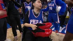 Why did James Harden give his shoes to a boy after Game 4 against Celtics?