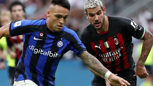 Lautaro Martinez of Inter and Theo Hernandez of Milan