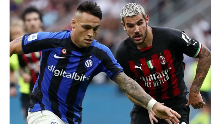 Lautaro Martinez of Inter and Theo Hernandez of Milan