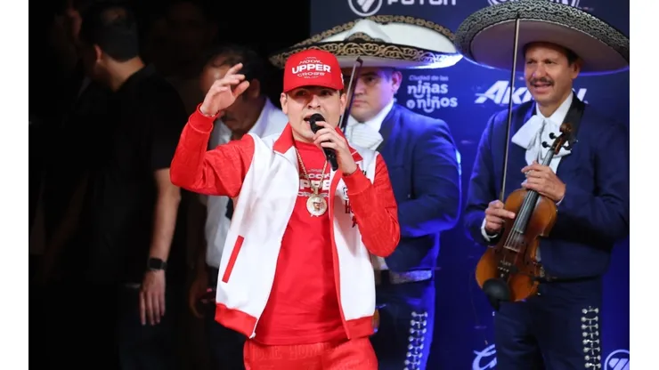 Beto Vega performs during a ceremonial weigh-in before Canelo vs Ryder in Guadalajara, Mexico