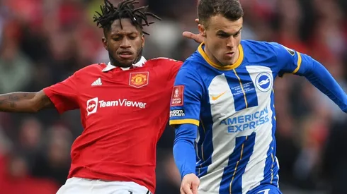 Fred of Manchester United and Solly March of Brighton