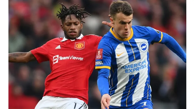 Fred of Manchester United and Solly March of Brighton