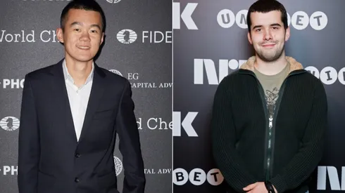 Ding Liren (L) and Ian Nepomniachtchi (R)