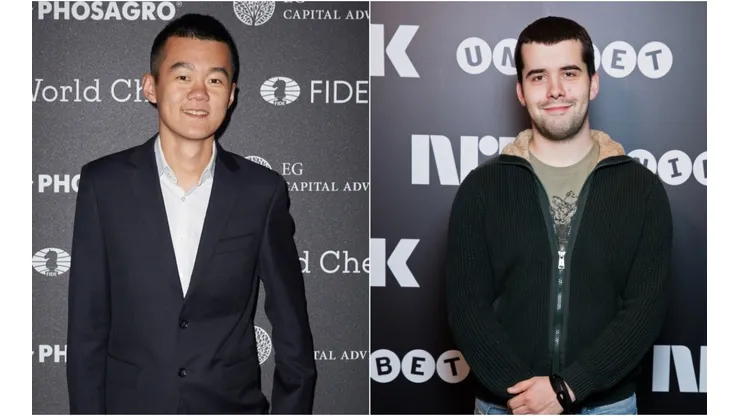 Ding Liren (L) and Ian Nepomniachtchi (R)