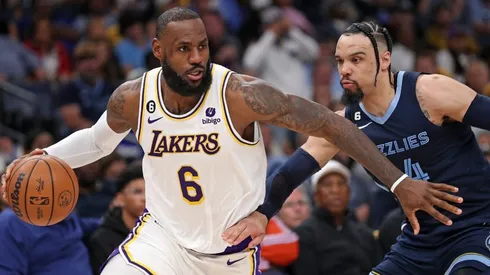 LeBron James of the Lakers and Dillon Brooks of the Grizzlies during the first round of the NBA Playoffs