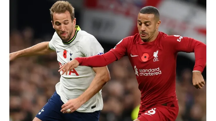 Harry Kane of Tottenham and Thiago Alcantara of Liverpool