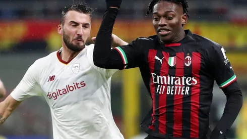 Bryan Cristante of Roma and Rafael Leao of Milan