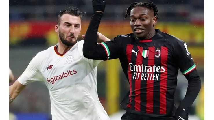 Bryan Cristante of Roma and Rafael Leao of Milan