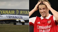 Ryanair airplane and Rob Holding of Arsenal