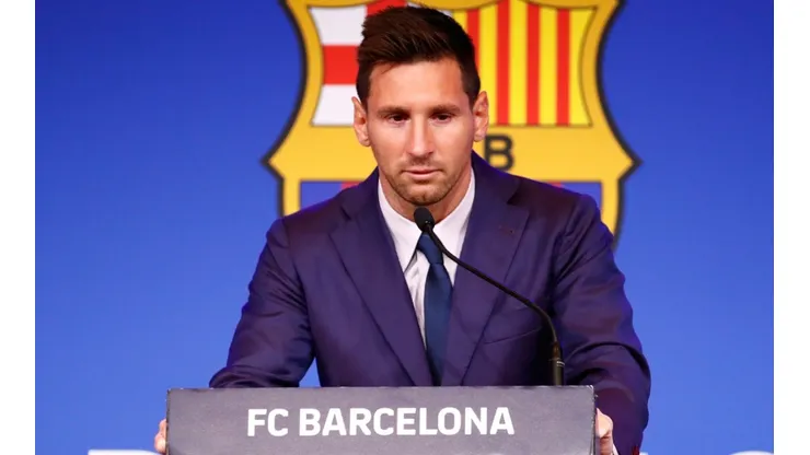 Lionel Messi at his Barcelona farewell press conference