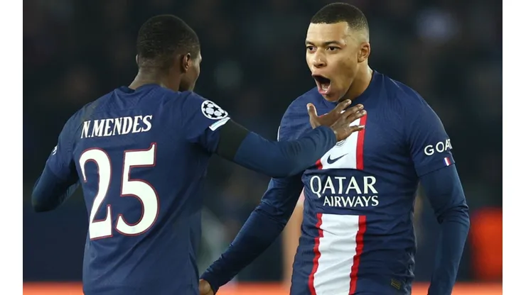 Nuno Mendes and Kylian Mbappe of PSG