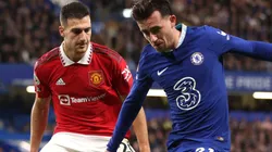 Diogo Dalot of Manchester United and Ben Chilwell of Chelsea